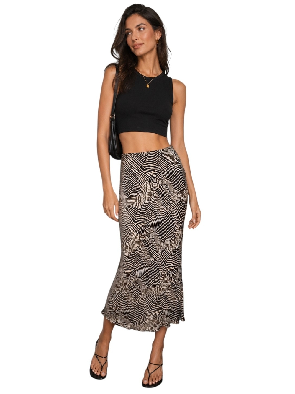Zara Zebra Print Satin Bias Cut Midi Skirt | 90s Minimalist Animal Print. Size S